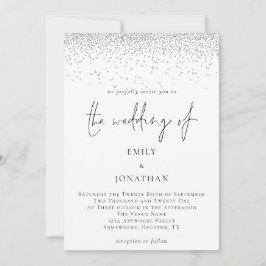 Elegant Script Silver Glitter Glam Bröllop Inbjudningar