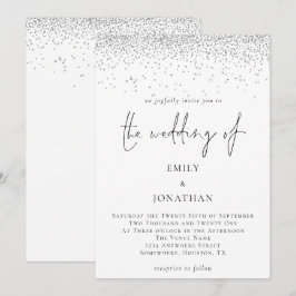Elegant Script Silver Glitter Glam Bröllop Inbjudningar