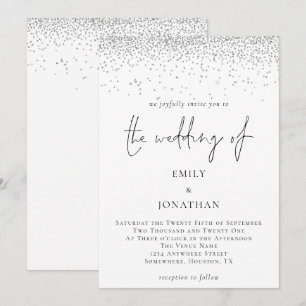 Elegant Script Silver Glitter Glam Bröllop Inbjudningar