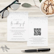 Elegant Script Silver Glitter QR-kod Bröllop Invi