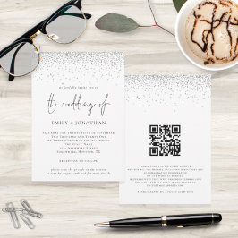 Elegant Script Silver Glitter QR-kod Bröllop Invi Inbjudningar