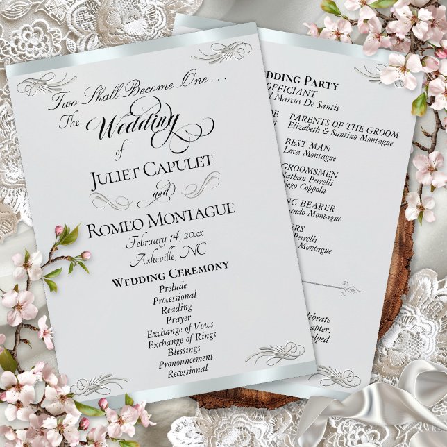 Elegant Script - Silver Pearl/Silver Bröllop Program (Skapare uppladdad)