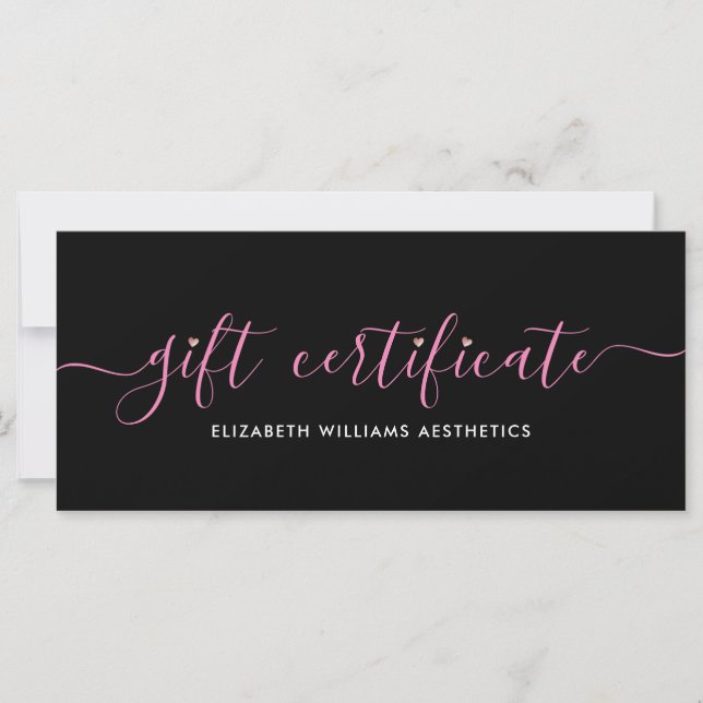 Elegant Script Simple Black Rosa Gift Certificate (Framsida)