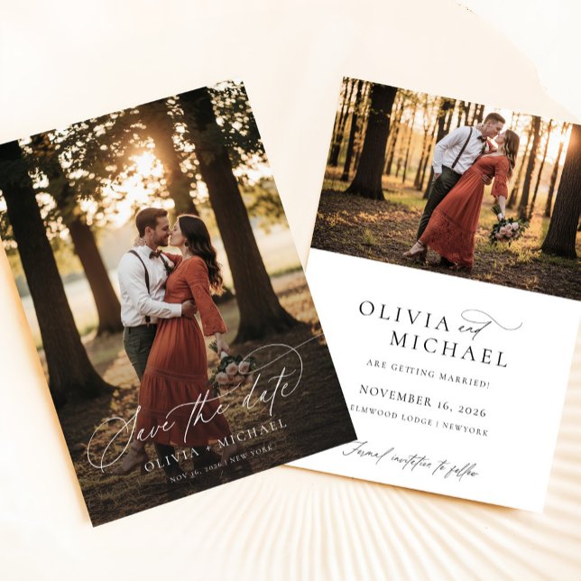 Elegant Script Simple Bröllop Photo Spara Datumet (Skapare uppladdad)