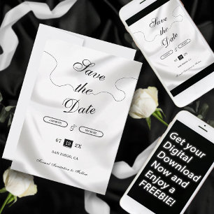 Elegant Script Simple Modern White Luxury Bröllop Spara Datumet