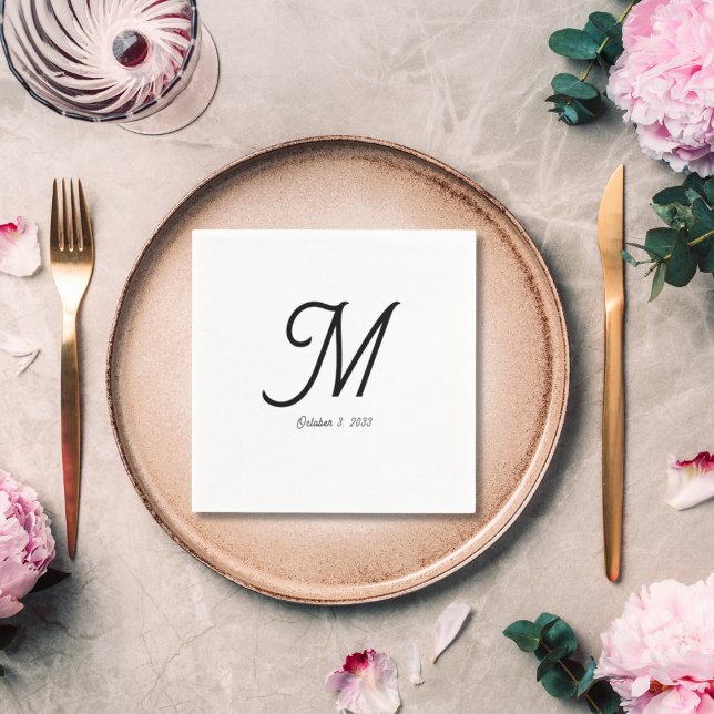 Elegant Script Simple Monogram Bröllop Pappersservett (Elegant Minimalist Wedding Napkin Custom Initial)
