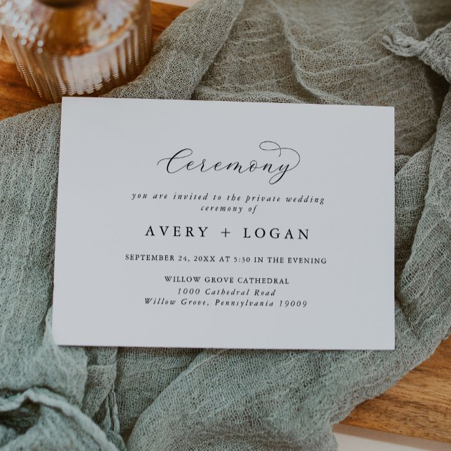 Elegant Script Simple Private Bröllop Ceremony Tilläggskort (Elegant Script Simple Private Wedding Ceremony Enclosure Card)