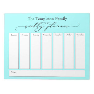 Elegant Script Simple Weekly Planner, Light Aqua Anteckningsblock