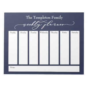 Elegant Script Simple Weekly Planner, marinblå Anteckningsblock