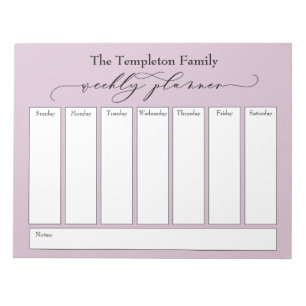 Elegant Script Simple Weekly Planner, Mauve Rosa Anteckningsblock