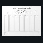 Elegant Script Simple Weekly Planner, vit Anteckningsblock<br><div class="desc">Den här mångsidiga veckotidsplaneraren har konfigurerats med mycket grundläggande inslag som alla kan redigeras... utom för huvudet. Frasen "veckomollering" återges i ett vackert lyxskript och har placerats överst på sidan som grafik. Använda mallen fält om du vill lägga till informationen som du vill. Ändra även färg eller annat teckensnitt, om...</div>