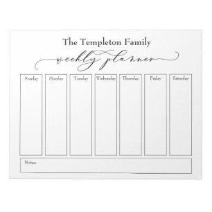 Elegant Script Simple Weekly Planner, White Anteckningsblock