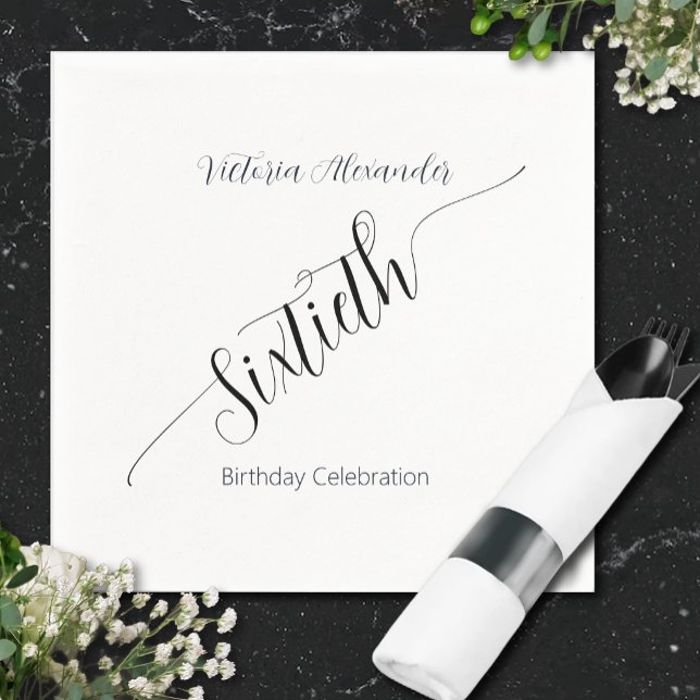 Elegant Script Sixtieth Birthday Celebration Pappersservett (Elegant Script Sixtieth Birthday Celebration Napkins )