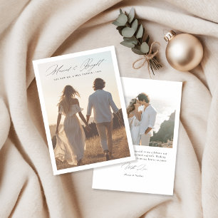 Elegant Script-skript, präglat och ljust julfoto Julkort