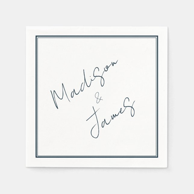 Elegant Script Slate Blue Minimalist Cocktail Pappersservett (Framsidan)