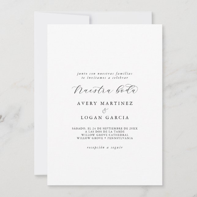 Elegant Script Spain Nuestra Boda Inbjudningar (Framsida)