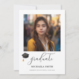 Elegant Script Student Photo Black-Studentmössa Meddelande