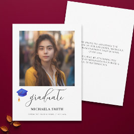 Elegant Script Student Photo Blue-Studentmössa Meddelande