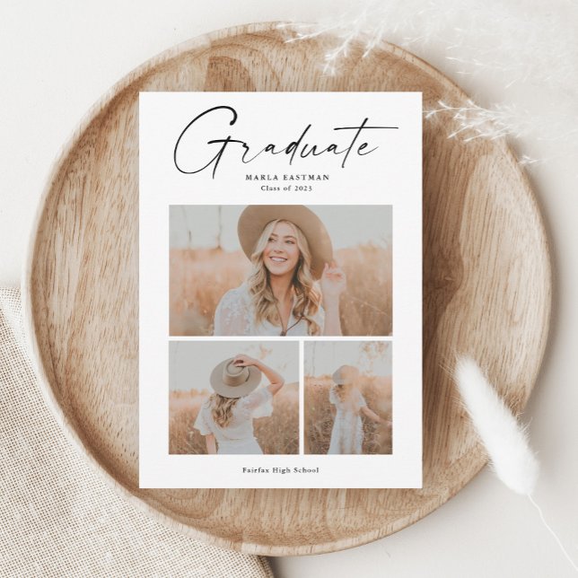 Elegant Script Student Photo Collage Studenten Inbjudningar (Skapare uppladdad)