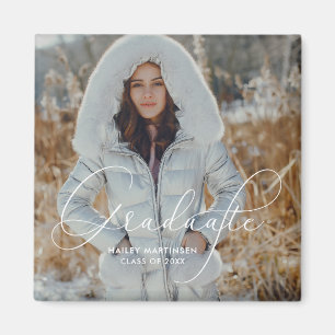 Elegant Script Student Photo och Namn Magnet