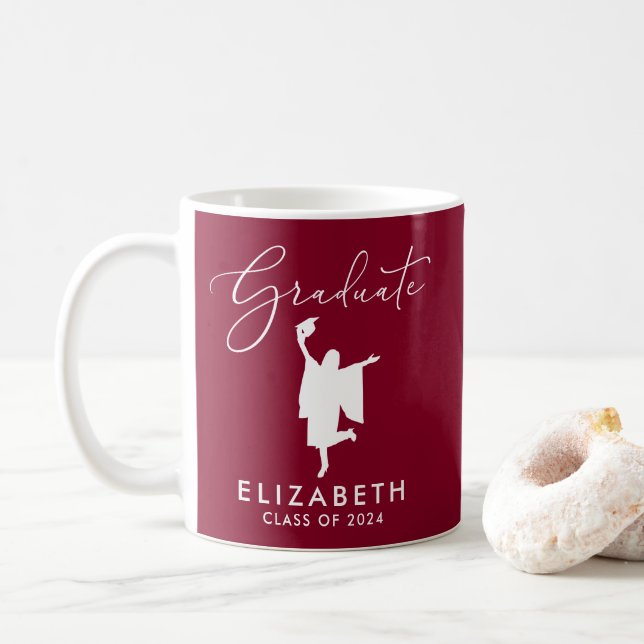 Elegant Script Studenten Burgundy Kaffemugg (Med munk)
