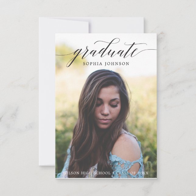 Elegant Script Studenten-meddelande med foto Inbjudningar (Framsida)