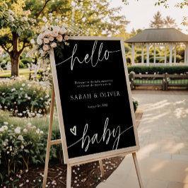 Elegant Script Svart Baby Shower Välkomstskylt Poster