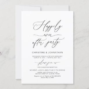 Elegant Script, Svart, Bröllop Elopement Inbjudningar