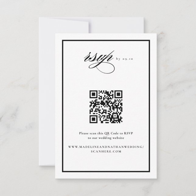 Elegant Script Svart och Bröllops QR-kod OSA Kort (Framsida)