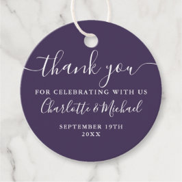 Elegant Script Tack Lila Bröllop Gåvor Etiketter