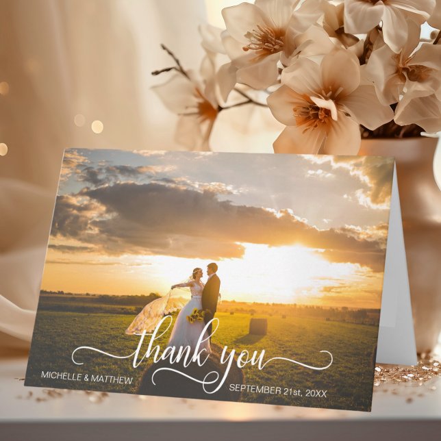 Elegant Script TACK VÄLMEDDELANDE bröllopskort | F Kort (Elegant Script THANK YOU wedding note card  PHOTO)