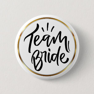 Elegant Script Team Brud Guld Ram Knapp