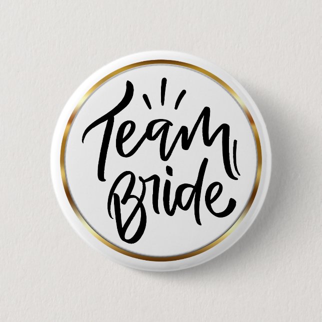 Elegant Script Team Brud Guld Ram Knapp (Framsida)