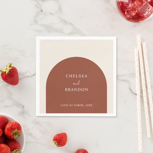Elegant Script Terracotta Boho Arch Rustic Wedding Pappersservett (Insitu)