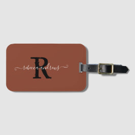 Elegant Script Terracotta Monogram Namn Travel Bagagebricka
