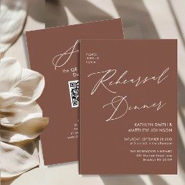 Elegant Script Terracotta Rehearsal Dinner QR-kod Inbjudningar