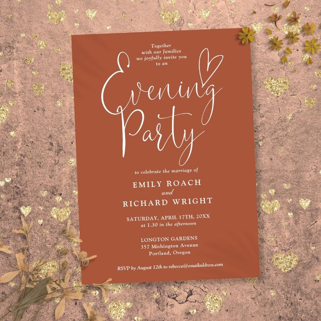 Elegant Script Terrakotta Bröllopsfest Inbjudningar (Elegant Script Terracotta Wedding Evening Party Invitation)