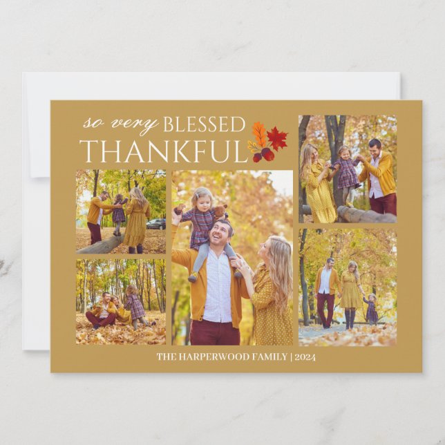 Elegant Script thanksgiving-familjens foto Collage Julkort (Framsida)