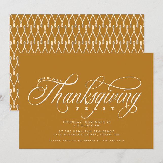 Elegant Script Thanksgiving Feast-middag Inbjudningar (Fram/baksida)