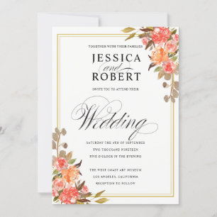 Elegant Script Touch of Blommigt Fall Wedding Inbjudningar