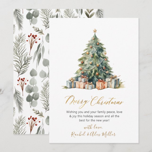 Elegant Script Träd - ej fotojulkort Julkort (Fram/baksida)