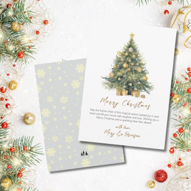 Elegant Script Träd - ej fotopatvätefärgsejul Julkort (Elegant Watercolor Tree Script Christmas Greeting Card)