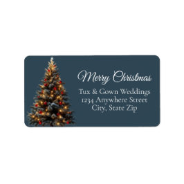 Elegant Script Tree Non Photo Red Christmas Tree Adressetikett