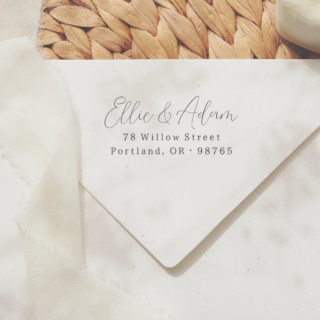 Elegant Script Två Namn Par Returadress Självfärgande Stämpel (Rubber Stamp Mock-up)