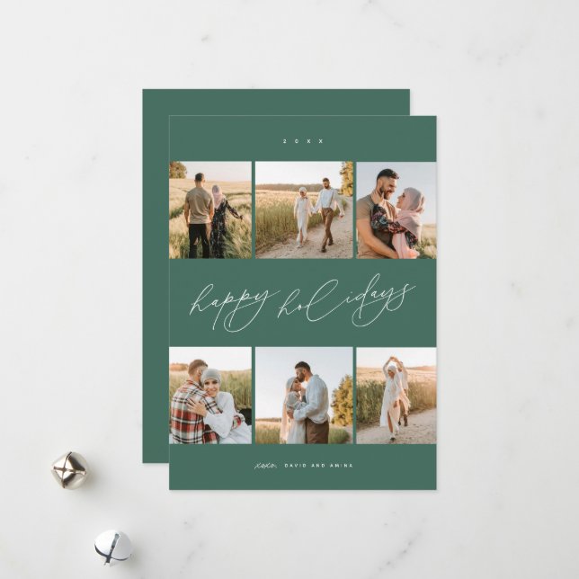 Elegant Script Typografi Modern 6 fotokollage Julkort (Fram/Back In Situ)