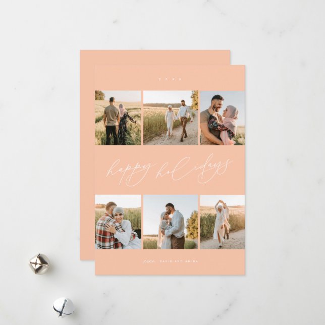 Elegant Script Typografi Modern 6 fotokollage Julkort (Fram/Back In Situ)