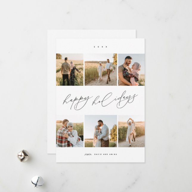 Elegant Script Typografi Modern 6 fotokollage Julkort (Fram/Back In Situ)