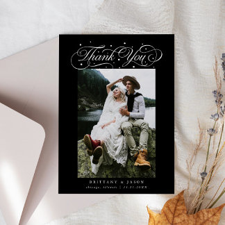 Elegant Script Typography Dots Wedding Photo Black Tack Kort