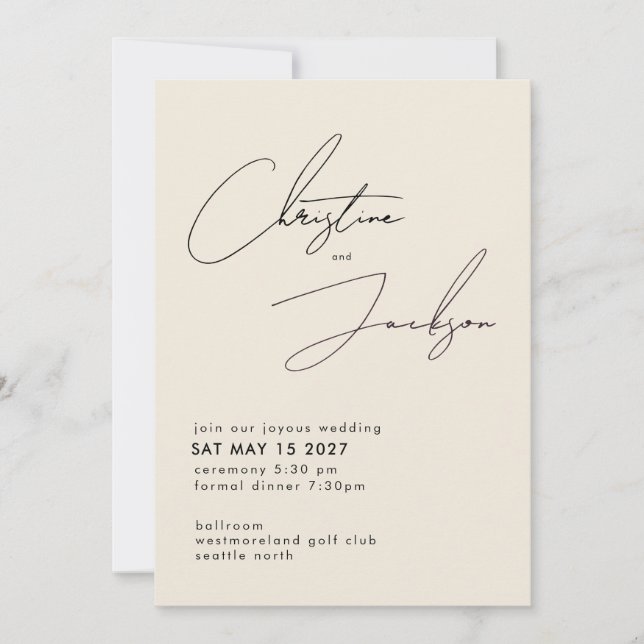 Elegant Script Typography Modern Cream Wedding Inbjudningar (Framsida)