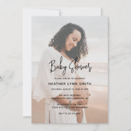 Elegant Script Typography Modern Photo Baby Shower Inbjudningar